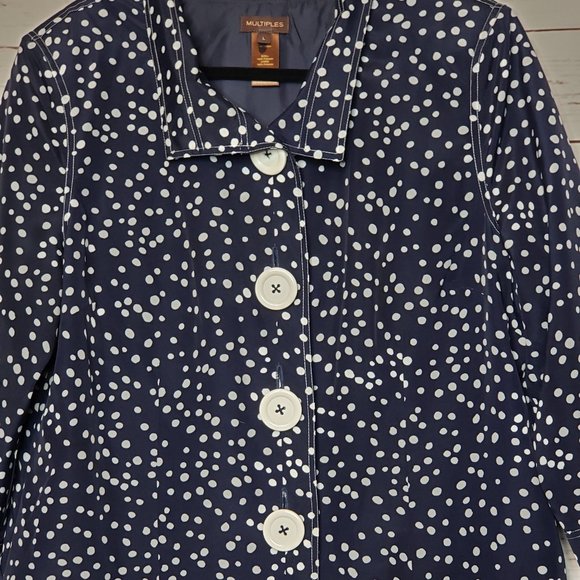 Multiples Blue and White Polka Dot Button Down Jacket - Picture 4 of 8